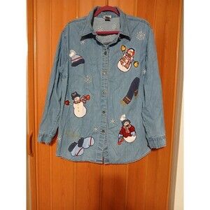 Vintage Fashion bug Christmas jean blouse